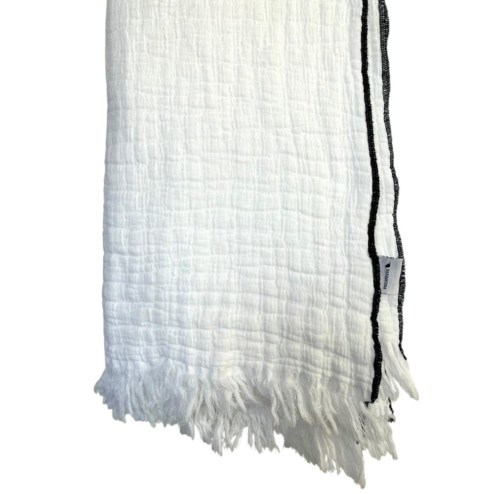 PISCATEXTIL 100% Cotton Throw Blanket 50” x 70” White w/ Black Trim - Picture 2 of 5